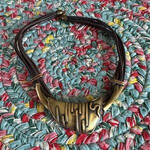 Bronze Statement Necklace with Leather Cord